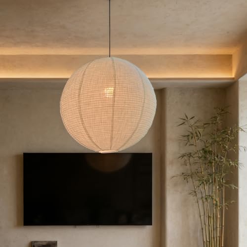 oetmilc Hanging Lamp Shade Linen Lantern Shade White 20INCH Linen Pendant Lampshade Large Round Hanging Lantern Handmade Minimalist Decorations Suitable for Living room Bedroom and kitchen