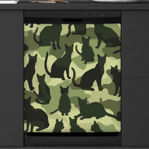 Funda magnética para lavavajillas que oculta arañazos con diseño Mexpekil de gato verde