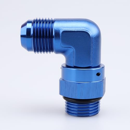 Image of AC PERFORMANCE 90 Degree -10 AN Male Flare to -10 AN Male Swivel Fitting Adapter Aluminum Blue with AN10 O-ring ORB Port