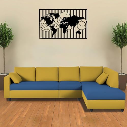 Image of Florian RHS 6 Seater L Shape Sofa Set for Living Room (Blue Yellow Fabric) Premium Fabric Sofa