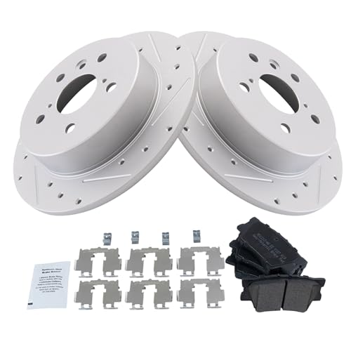 Image of TRQ Performance Rear Brake Pad and Rotor Set Semi Metallic G Coated Rotors Compatible with 2018-2023 Toyota Camry