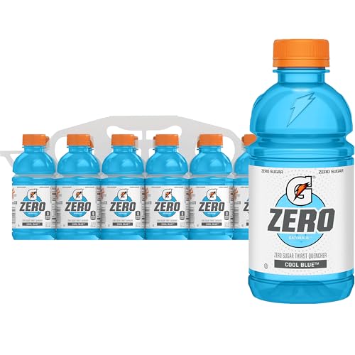 Gatorade Zero Thirst Quencher Sports Drink, Cool Blue, 12oz Bottles (12 Pack), Zero Sugar, Electrolytes for Rehydration