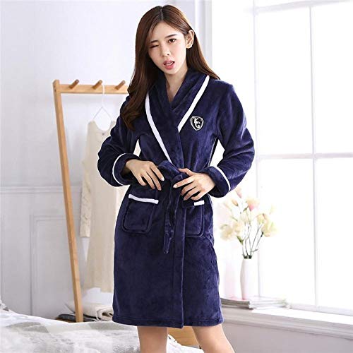 IXIIXI Albornoces para Bata Ropa de Dormir Cálido Espesar Hombres amp; Mujeres Albornoz Camisón Invierno Casual Lencería íntima Softy Acolchado Ropa para el hogar, Azul Marino 1 Mujer, L