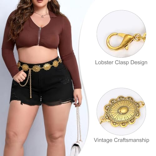 Image of WHIPPY Women Concho Chain Belt Metal Link Western Cowgirl Turquoise Chain Belt for Dress