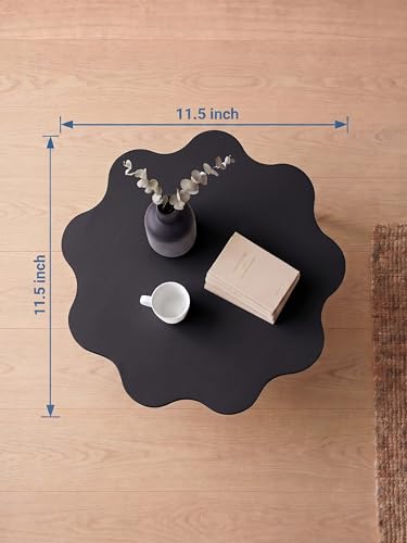 Image of Modern Scalloped Side Table with 3 Wooden Legs, Minimalist End Table /Coffee Table for Living Room, Bedside Nightstand for Bedroom, Balcony & Small Spaces