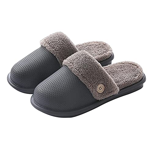 Husmeu Women's Fur Lined Slippers Garden Clogs for Women Waterproof Anti Skid Slip On Hosue Shose Washable Winter Bedroom Slippers Grey Size 9-10