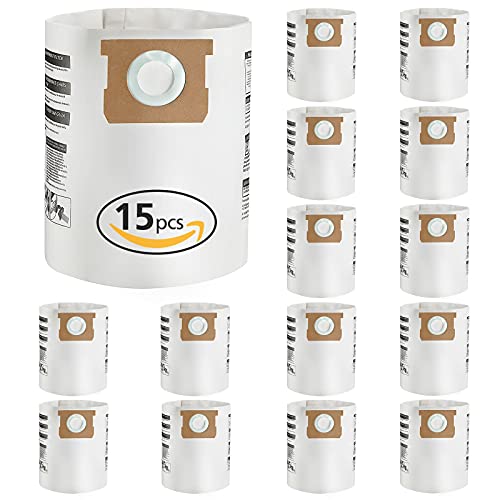 Image of 15 Pack 5-8 Gallon Replacement Filter Bags for Shop Vac Vacuum Type E-9066100, 90661, 9066133, Type H for S90671 9067100 9067133; VF2004, VHBS High- Efficiency Disposable Vaccum Filter Bags