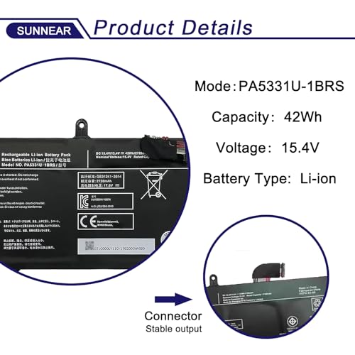 Image of 42Wh PA5331U-1BRS Laptop Battery for Toshiba Dynabook Portege A30-E X30L-G