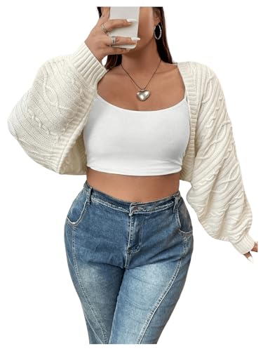Women's Plus Size Open Front Cardigan Long Sleeve Loose Crop Sweater Shrug