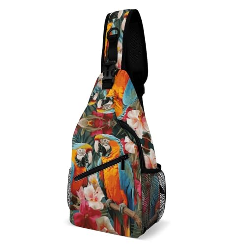 Cross Body Bags Tropical Plants And Parrots Printed Sling Bags Chest Pack Travel Chest Bag Cross Body Shoulder for Men Women