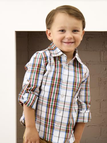Image of RUGGEDBUTTS Boys Solid Cotton Long Sleeve Button Down Shirt with Button Tabs
