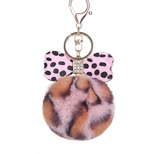 Suppion Fashion Leopard Hair Ball Keychain Bag Car Pendant Leopard Print Bow