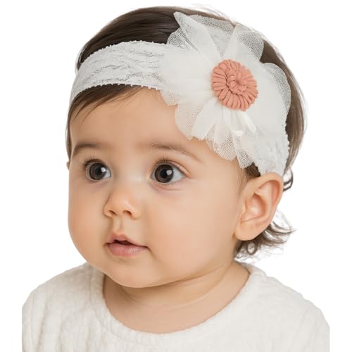 Image of ANNA CREATIONS 3 Pcs Baby Headbands - Soft Flower & Bow Shape Hair Bands for Baby Girls & Boys - Comfortable Elastic Patti Hair Accessories for Infants, Newborns & Toddlers