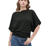EDSTAR Boat Neck Batwing Sleeves Dolman Knitted Sweaters Pullovers Tops Summer Cap Sleeve Knit Sweater for Women (Short Sleeve, Black)