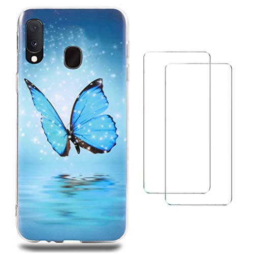 Oududianzi Funda para Samsung Galaxy A20e + [Paquete de 2] Protector de Pantalla, Cubierta de TPU Suave y Luminosa [Ultradelgada] Funda antiarañazos a Prueba de Golpes - Hermosa Mariposa