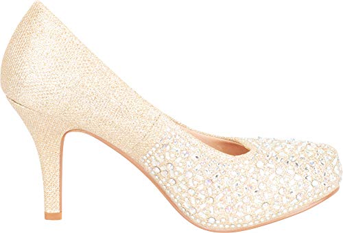 Cambridge Select Damen Pumpe mit Strasssteinen, verdeckte Plateausohle, Gold (Champagnerfarben glitzernd), 38 EU