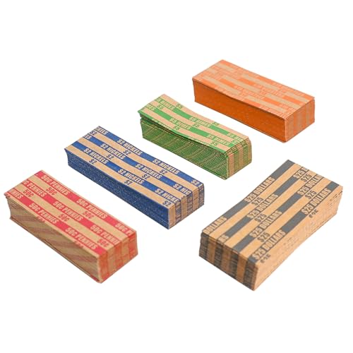 NATURALABEL 250 PCS Assorted Flat Coin Rolls Wrappers for Pennies, Nickels, Dimes, Quarters, Dollars