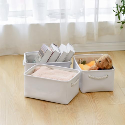 TheWarmHome Storage Bins for Shelves - Medium 3Pack 13.8L*9.8W*6.7H inch Fabric Storage Cubes Canves Storage Basket for Organizing Toys Baby Clothes Gift Dog (White) by TheWarmHome - Image 4