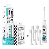 Made by Dentists Kids Electric Toothbrush - Rechargeable Vibrating Toothbrush with Timer, Includes 6 Replacement Heads, Gently Cleans Teeth, Kid & Toddlers Age 2+, Shark