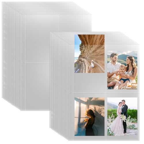 30 Stück A4 FotohüLlen 4 Fächer 10,8 X 15,2 cm, 11 Loch Transparente PostkartenhüLlen für 2/3/4/7 Ringbücher, PostkartenhüLlen Beidseitig Sichtbar, A4 Fotohüllen Din für A6 Fotos, Postkarten