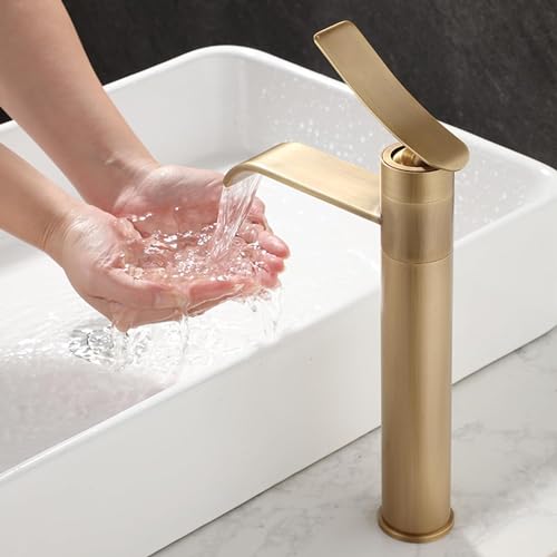 Robinet de lavabo cascade gris haut avec mitigeur eau chaude et froide