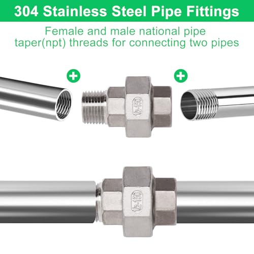 Image of 2Pcs Cast Pipe Fittings Union, 1 /2 inch NPT Female x 1 /2 inch NPT Male Thread 304 Stainless Steel Hex Head for Industrial, Class 150