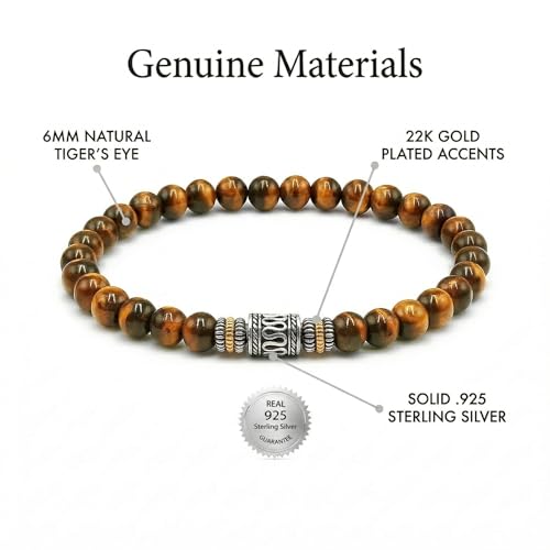 Pulsera para hombre con ojo de tigre y cuentas de plata miniatura 2