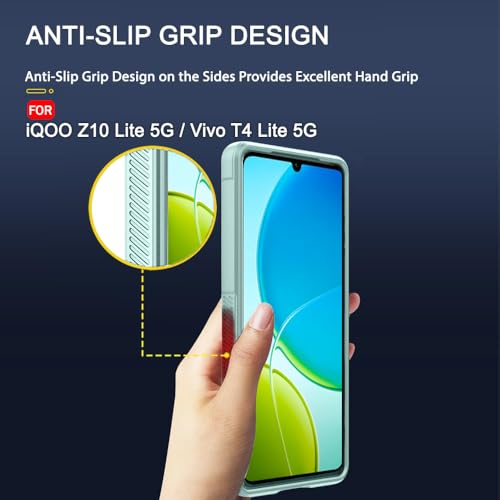 Image of TheGiftKart Liquid Silicon Back Cover Case for iQOO Z10 Lite 5G / Vivo T4 Lite 5G | Shockproof Military Grade Protection | Micro-Fibre Cloth On Inner Side | Built-in Anti-Slip Grip Cover (TPU, Green)