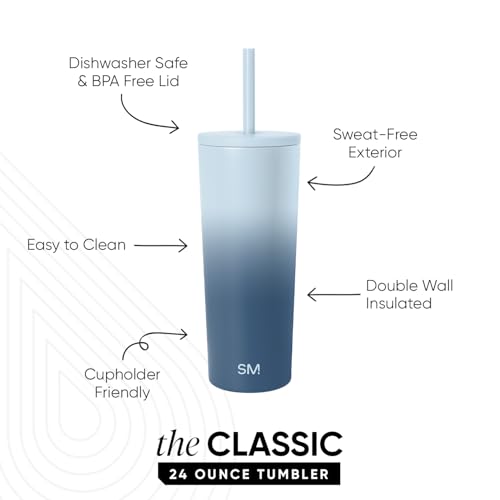 Image of Simple Modern Classic Tumbler with Straw Lid | Insulated Iced Coffee Cup Reusable Stainless Steel Water Bottle Travel Mug | Gifts for Women Men Her Him | 24oz | Stormy Skies