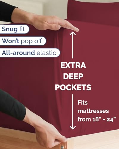 Image of Extra Deep Twin XL Sheet Set - 4 Piece College Dorm Bed Sheets Set with Extra Deep Pockets - Ultra-Soft, Comfy & Breathable Bedding for Women, Men, Kids & Teens - Wrinkle & Fade Resistant - Burgundy