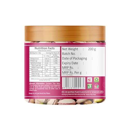 Image of YUM YUM Pistachios Roasted & Salted, Pista, 200g, Rich In Protein, Phosphorus, & Dietary Fibre, Premium Nuts & Dry Fruits, Crunchy & Delicious Healthy Snack