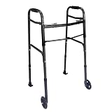 Dr. Aid Premium 2 Button Folding Walker with Wheels, Rolling Front Wheel Walker, Lightweight Walkers for Seniors, Extra Light & Durable Carbon Fiber Aluminum Frame, Adjustable Height, Carbon Black