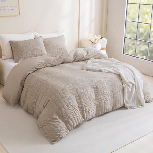 Litanika H SEERSUCKER KHAKI K King Size Comforter Set Khaki, 3 Pieces Lightweight Seersucker Bedding Comforters Sets thumb #1