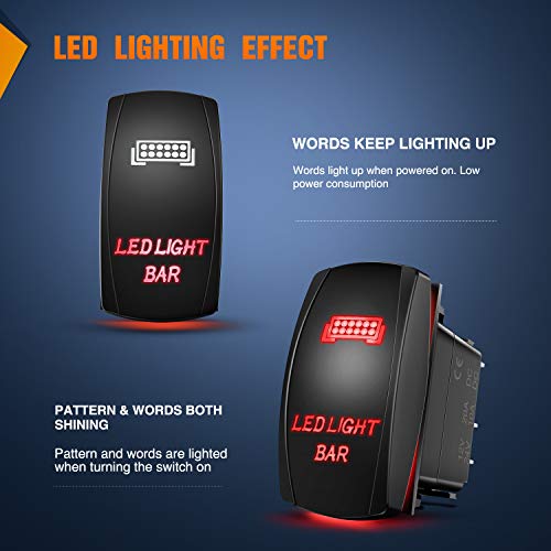 Image of Nilight 90001R LED Light Bar Rocker Switch Red 5Pin Laser On /Off LED Light 20A /12V 10A /24V Switch Jumper Wires Set