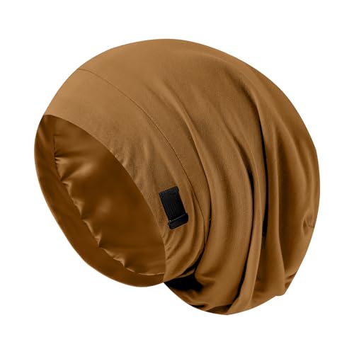 Image of ZHENSILK Silk Bonnet for Sleeping Women, Adjustable Silky Satin Lined Sleep Cap, Silk Hair Wrap Slouch Beanie Hat