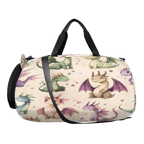 YETTASBIN Sport Travel Duffel Bag for Girls Boys, Watercolor Dragon Large Waterproof Weekender Overnight Bag, Detachable Shoulder Strap Gym Bag with Shoe Compartment & Wet Pocket2