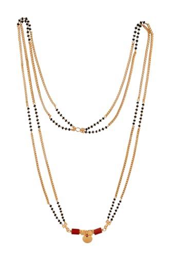 Image of Radha's Creations Traditional Mangalsutra with Black Beads and 2 Red beads 30 inch Length One Gram Gold Plated For Women and Girls