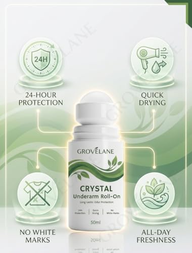Image of Crystal Underarm Roll On with Aloe Vera | Natural Alum | Brightens Dark Underarms, Kills Bacteria | Reduces Pigmentation, 0% Alcohol & 0% Aluminium | Men & Women (PACK OF 1)
