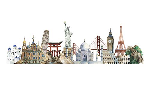 DivineDesigns 7 Wonders & Places Wall Sticker (Size :- 122 X 36 cm) | Wall Sticker for Living Room/Bedroom/Office and All Decorative Stickers