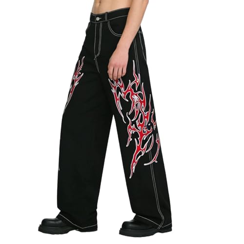 Jean elastique homme denim imprime ample pantalon decontracte quotidien