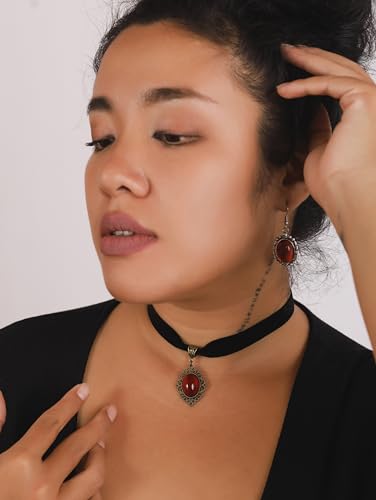 Sacina Red Velvet Victorian Choker, Black Choker, Gothic Goth Necklace, Vintage Necklace, Christmas Jewelry Gifts for Women4