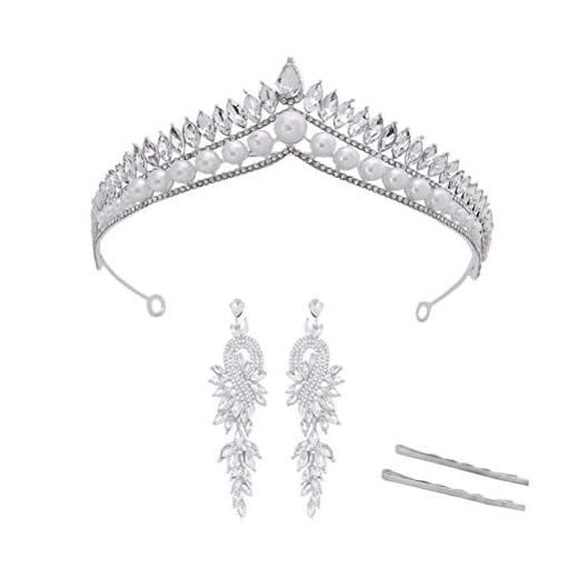 Lurrose Ett set brud krona hårnål örhänge kit snygga smycken bröllop klänning tillbehör brud dekorativa smycken för kvinnor (silver)