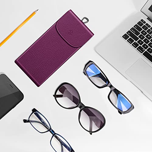 Image of FINTIE Double Glasses Case with Carabiner Hook, Portable Vegan Leather Eyeglass Case Anti-scratch Sunglasses Pouch