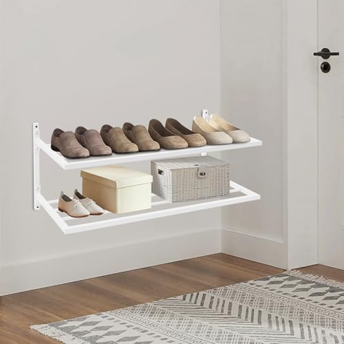 Étagère à chaussures murale métallique blanche 2 étages compacte - 7
