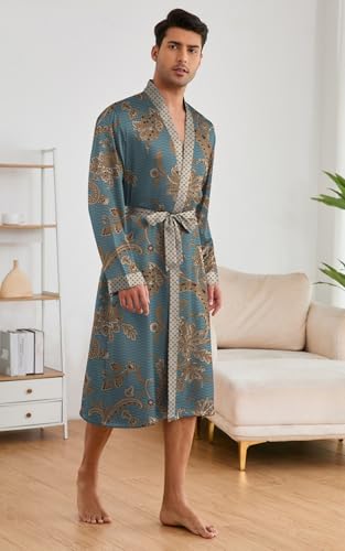 Men's Floral Paisley Pajama Sets Long Sleeve Kimono Robe and Shorts 2 Pieces Pj Sets4