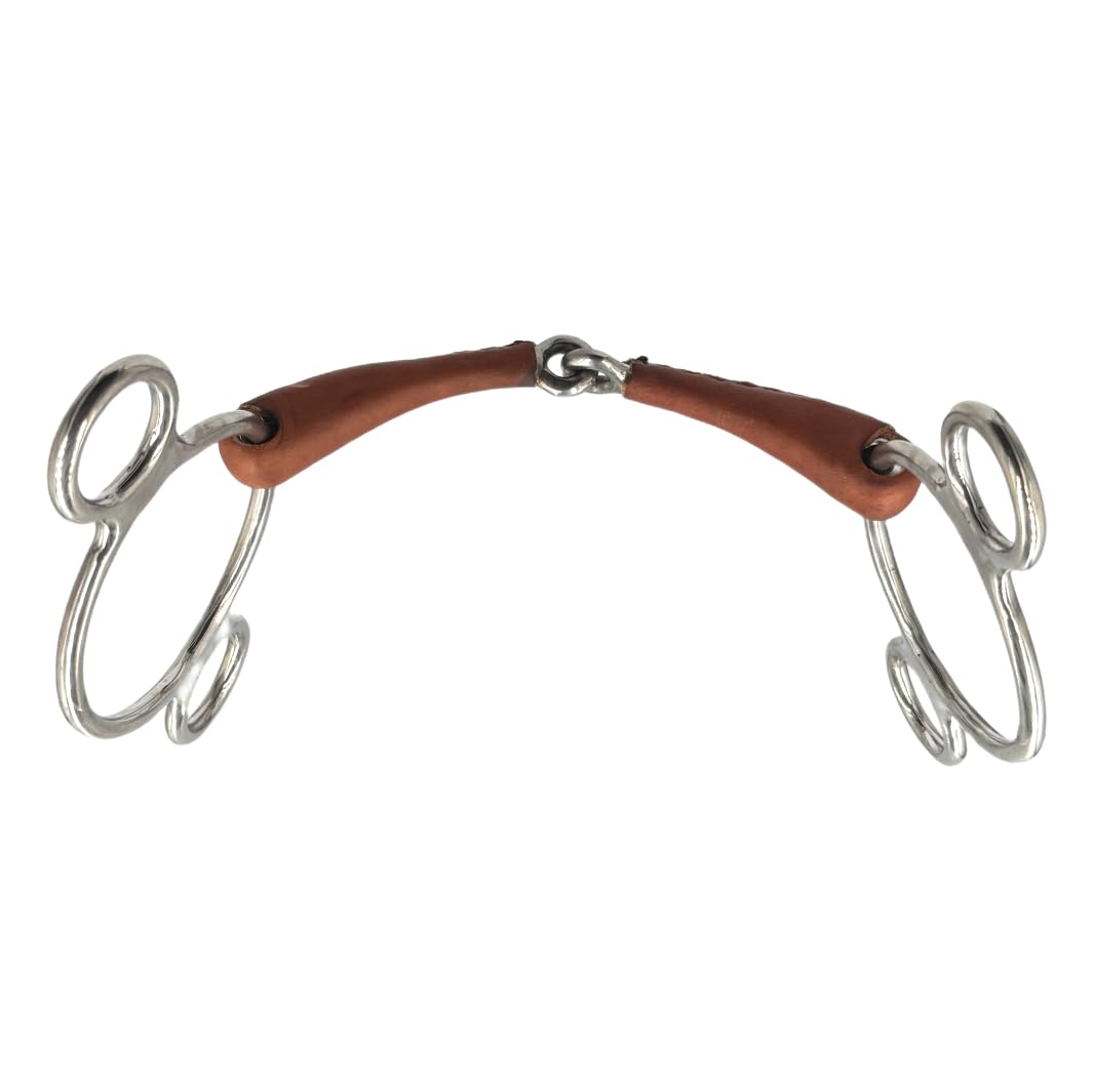 ES0228 JW Gebiss Leder Ledergebiss 3-Ringtrense 3-Ring Einfach Gebrochen anatomisch geformtes maulfreundliches aus Edelstahl Gebissstärke 14 mm (14.5 cm)
