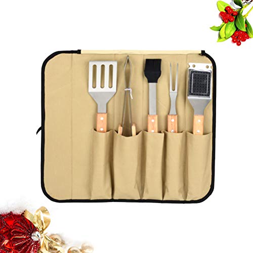 Good 5 peças kit de ferramentas de churrasco com cabo de madeira, espada, cortador de escova, pinças