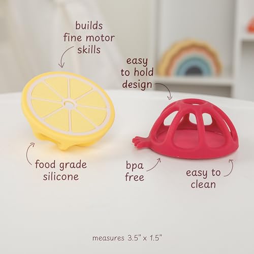 Image of Pomegranate and Lemon Silicone Teethers Baby Teething Toys, Newborn Essentials Must Haves, Easy-to-Hold Design Teething Ball Baby Essentials, BPA-Free