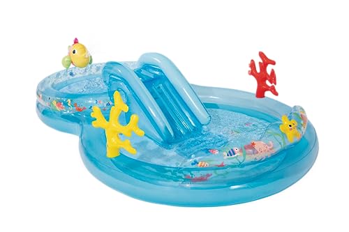 Image of INTEX Under The Sea Inflatable Kiddie Pool: Inflatable Kids Pool with Water Sprayer and Slide - Splash Pad - 122 inch x 76 inch x 28 inch - Ages 3+