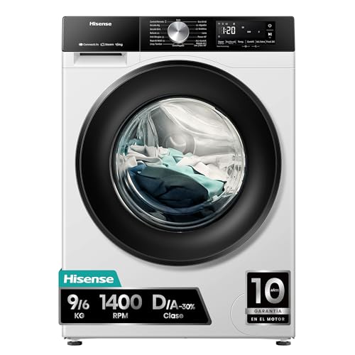 Hisense WD3S9043BW3-Lavadora Secadora, 9/6Kg, Class A-30%/D, 1400 RPM, Ancho 60cm, 15 Programas,...